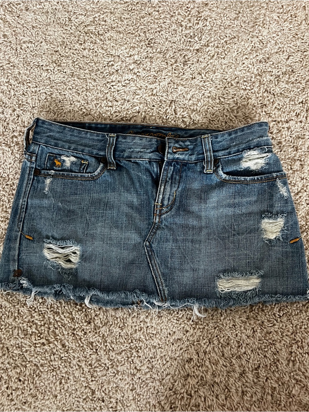Abercrombie & Fitch Distressed Blue Denim Mini Skirt